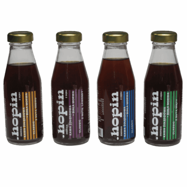 .hopin ZESTAW - Zdrowe i energetyzujące napój z żołędzi: classic, z nutą mięty, lawendy i imbiru.